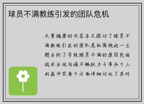 球员不满教练引发的团队危机